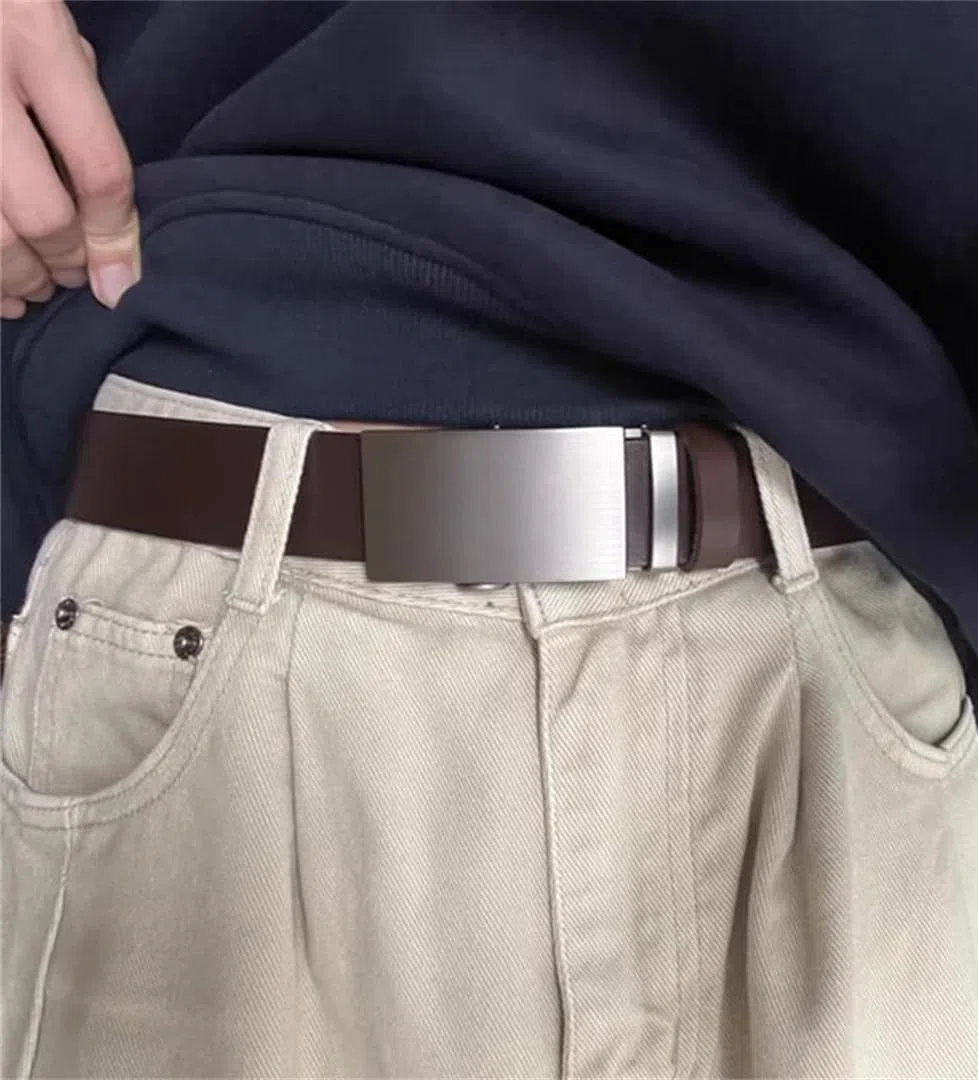 Yeuyyben Cinturón de piel auténtica para hombre, hebilla automática, sin agujero, ajustable, para negocios, casual, cinturón de cintura