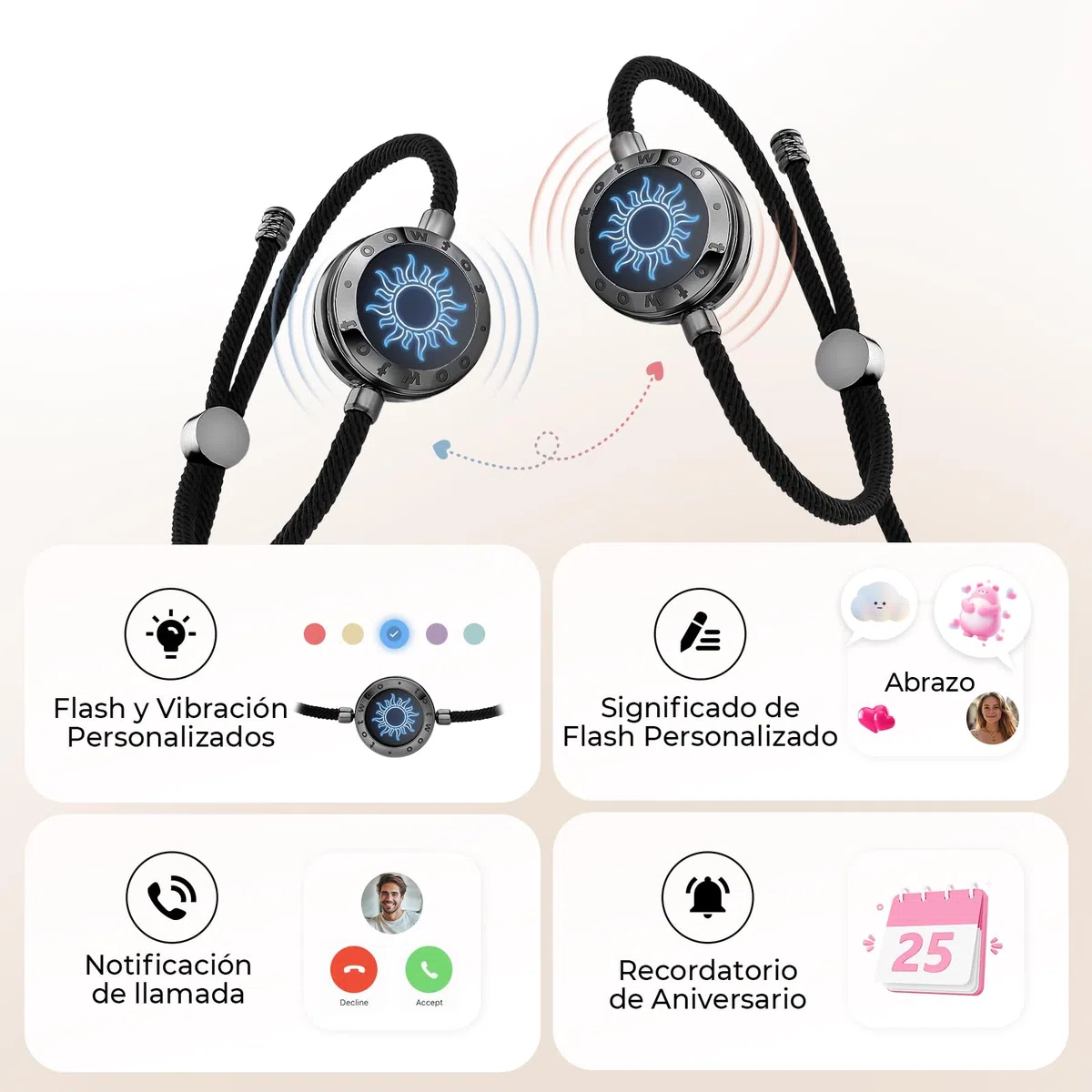 TOTWOO Pulseras Inteligentes de Pareja, Toque, Vibración e Iluminación a Distancia, Emparejamiento Bluetooth Uno a Uno por App, Regalo para Parejas a Distancia, Acero Inoxidable 316