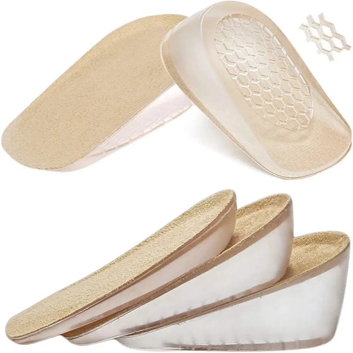 2 pares de plantillas for aumento altura silicona, inserciones invisibles for levantar el talón, almohadillas elásticas for hombres y mujeres Para Zapatos(S-3.5 CM-Khaki)