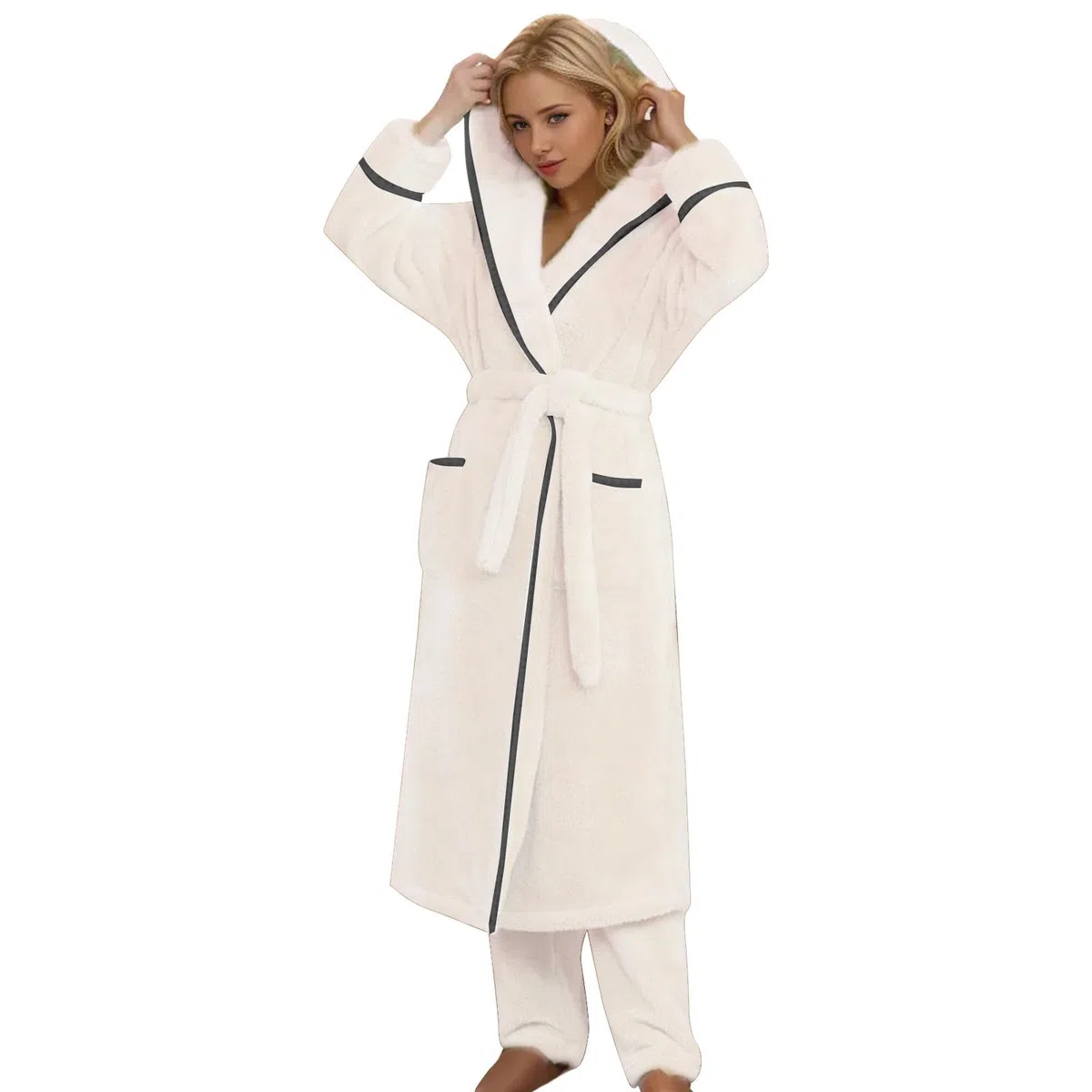 Pijama De Verano para Mujer-Conjunto De Verano Mujer-Conjunto De Pijama Largo De Invierno con Capucha De Felpa De AlgodóN CóModo Y Grueso para Mujer Talla Grande Mujer