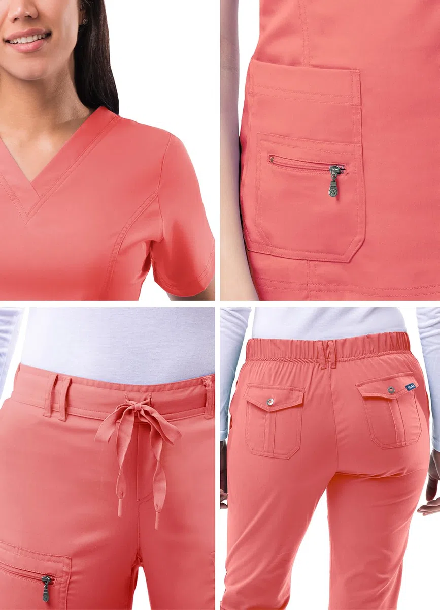 Adar Uniforme médico de Mujer Top Cuello en V Pantalones de Bolsillos múltiples