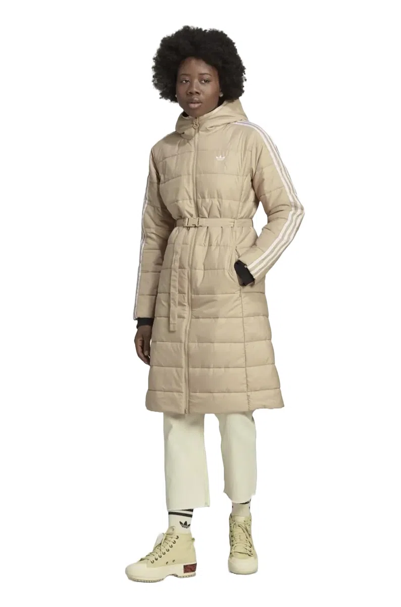 adidas Original - Chaqueta larga con capucha para mujer, color beige mágico, talla S, beige mágico, S