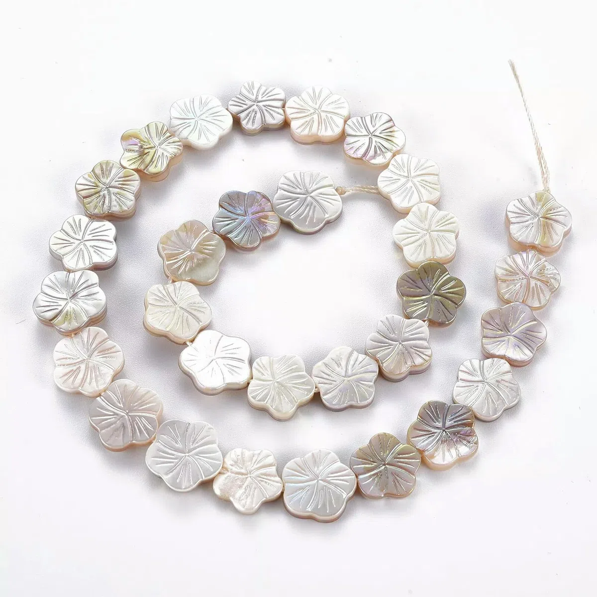10 hebras de Cuentas de Flores de Concha de Agua Dulce Natural galvanizadas de 11 a 14 mm