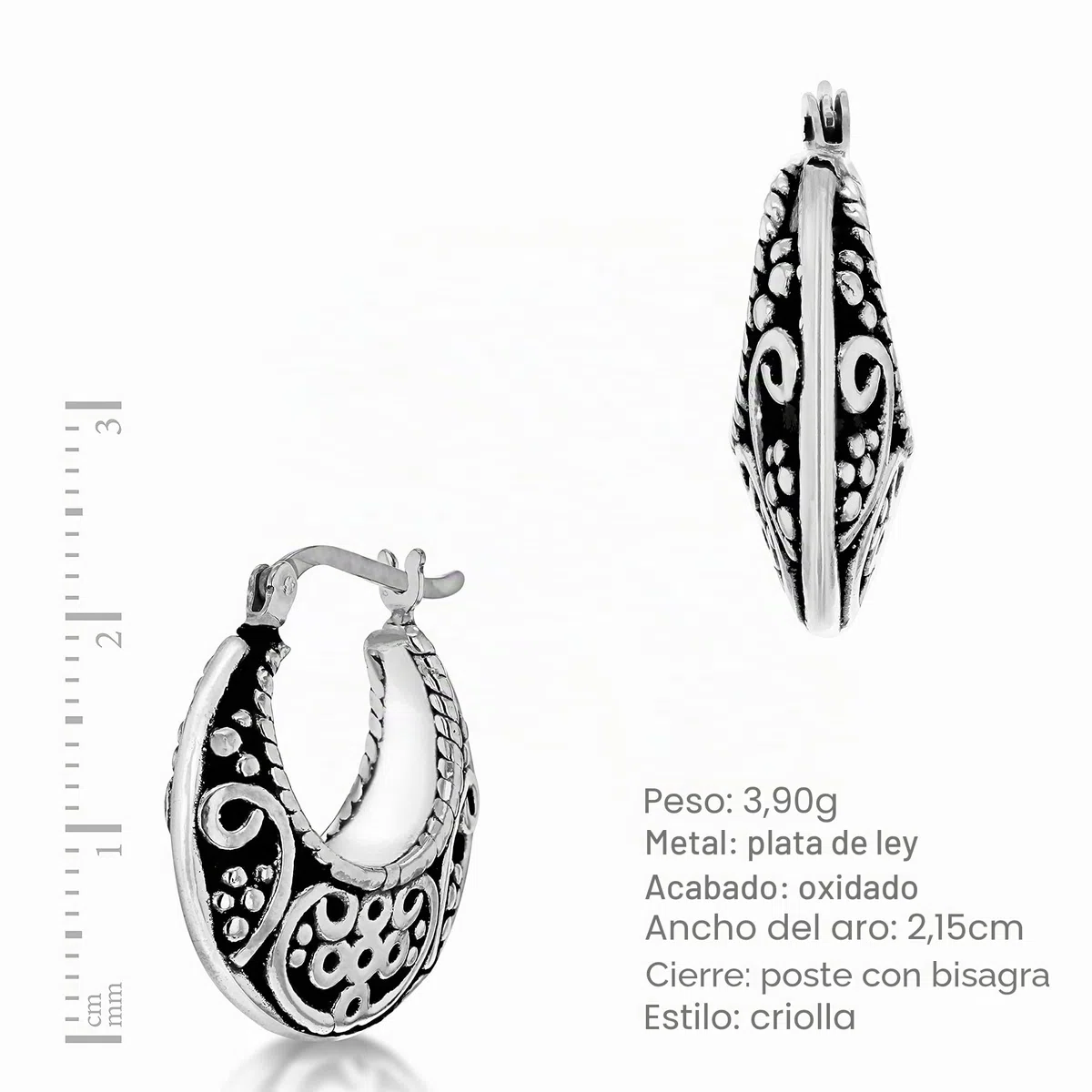 Tuscany Silver Pendientes de aro Mujer plata oxidada fina 925-8.51.2129